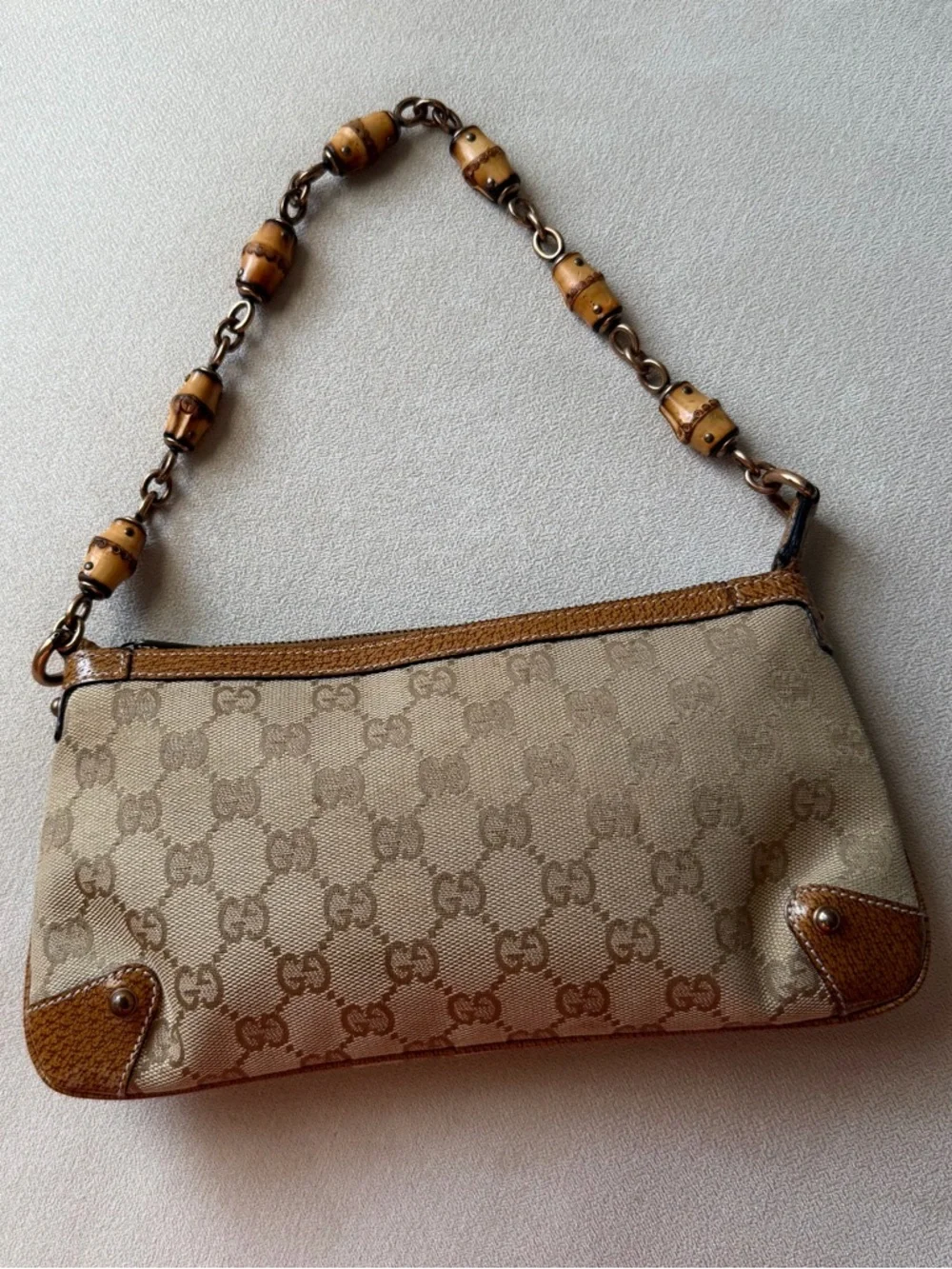 Gucci GG Monogram Canvas Bamboo Chain Shoulder Bag - Picture 2 of 6